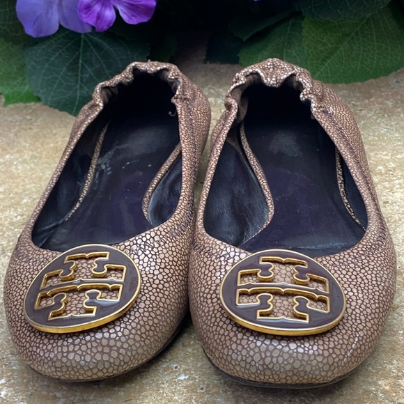 Tory Burch Reva Coconut Brown Stingray Leather Ballet Flats SZ 7 B - Picture 1 of 7